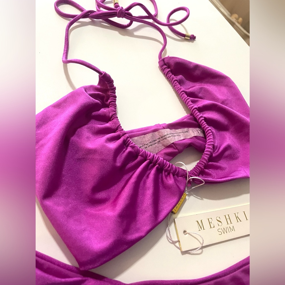 NWT Meshki Andie Ruched String Side Bikini Briel Swimsuit Size XL - Picture 6 of 8